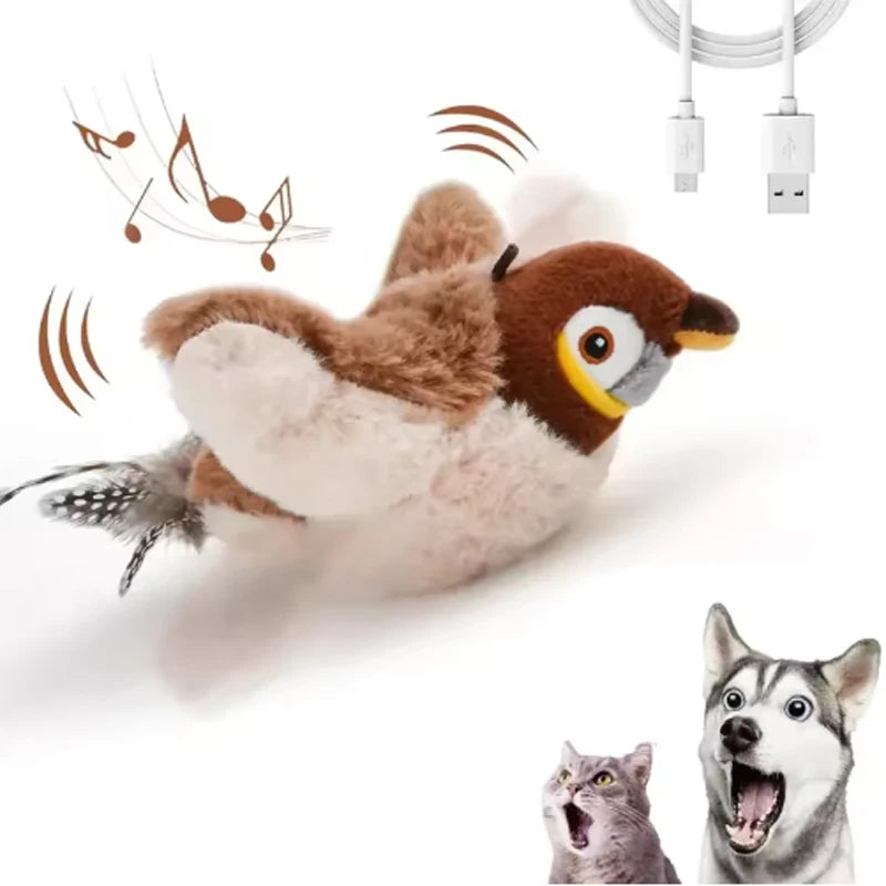 Flapping Bird Cat Toy — Rechargeable Touch-Activated Chirping Bird