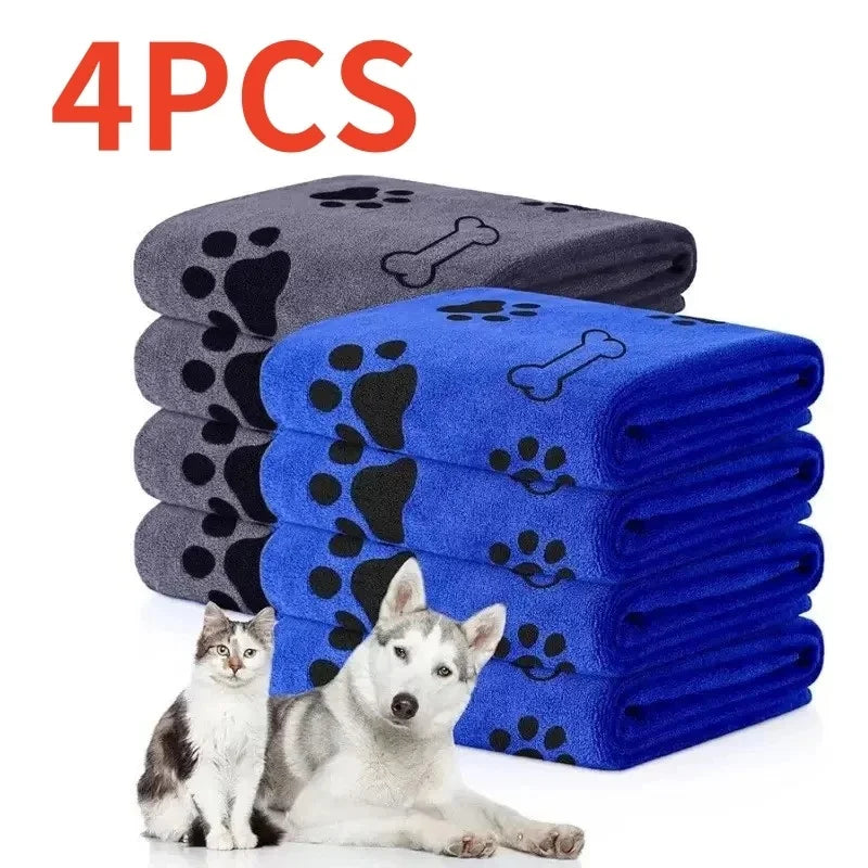 Microfiber Pet Bath Towel 4-Pack — Super Absorbent Quick-Dry