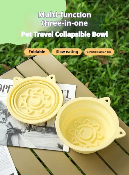 Happy Tails 3-in-1 Collapsible Dog Bowl — Slow Feeder Travel Bowl (650ml)