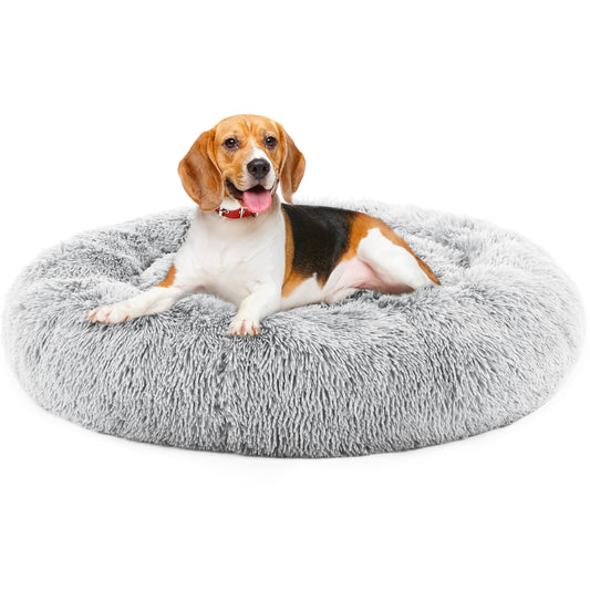 Happy Tails Calming Donut Pet Bed — Fluffy Plush, Anti-Slip Bottom