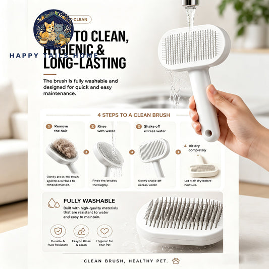 Happy Tails Self-Cleaning Slicker Brush — One-Click Hair Release