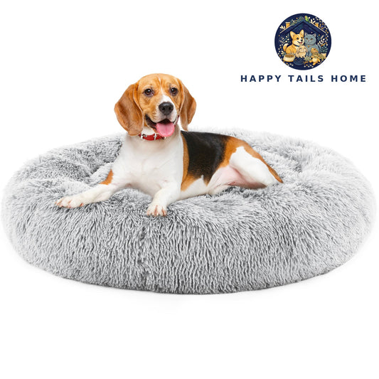 Happy Tails Calming Donut Pet Bed — Fluffy Plush, Anti-Slip Bottom