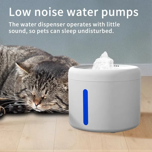 Happy Tails 2.5L Round Pet Water Fountain — Quiet USB Circulating Dispenser
