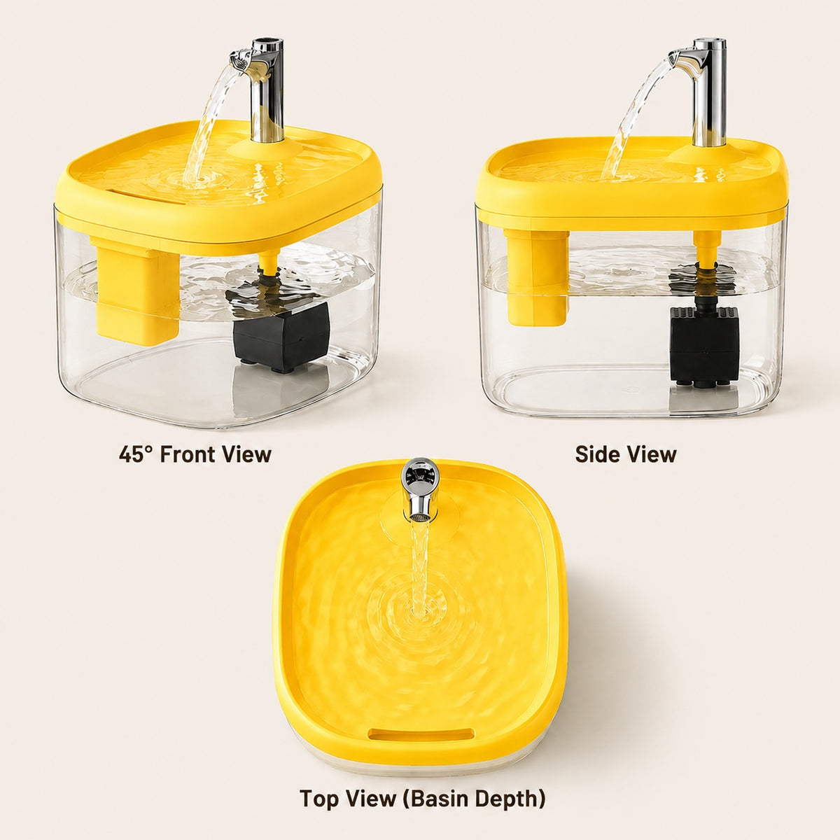 Happy Tails 2.5L Pet Water Fountain — Clear Tank, Quiet Circulating Flow