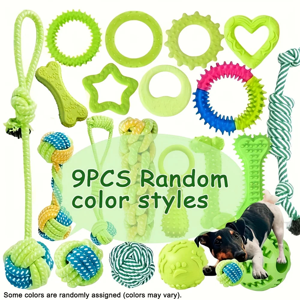9-Piece Dog Chew Toy Set — Squeaky Rope Toys for Small & Medium Dogs
