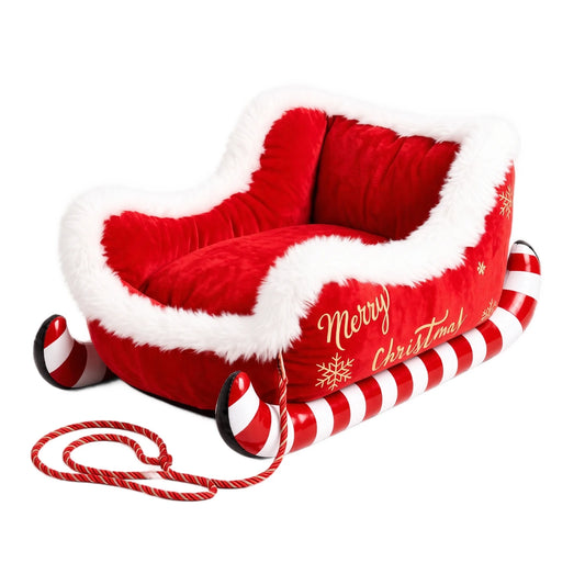 Christmas Sleigh Pet Bed — Cozy Washable Dog & Cat Nest