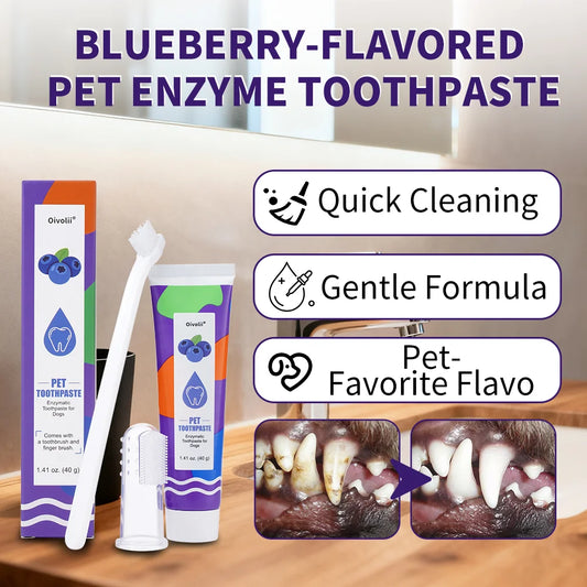 Pet Teeth Cleaning Kit — Enzymatic Toothpaste with Toothbrush & Finger Brush