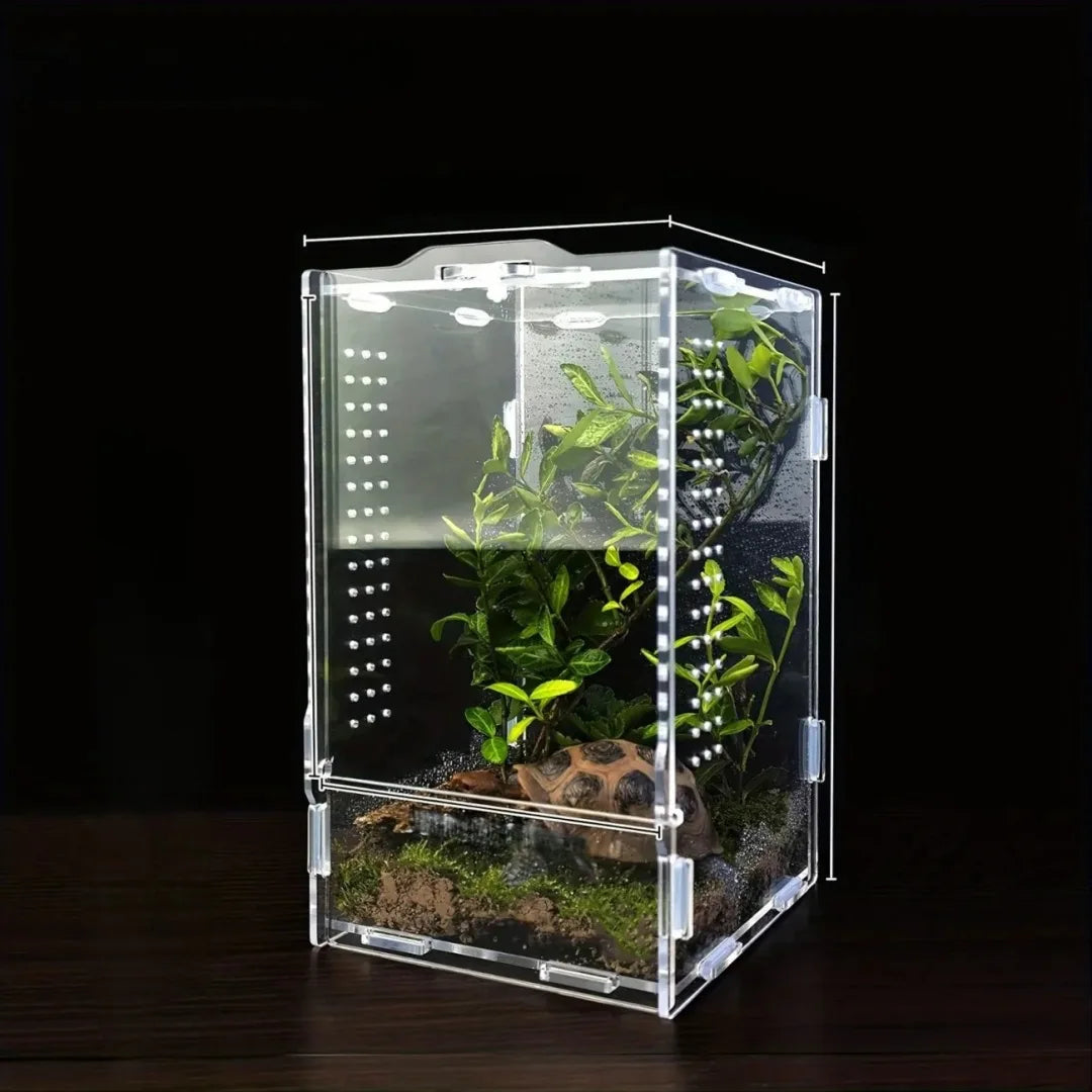 Acrylic Reptile Terrarium — Ventilated Clear Enclosure for Geckos, Snakes & Spiders
